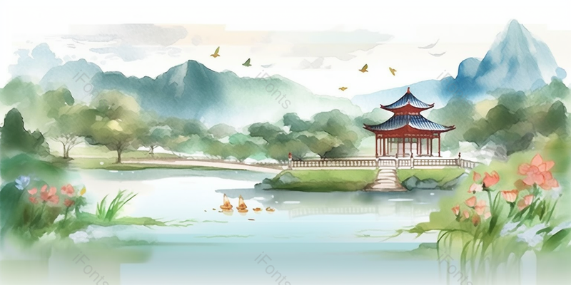 中国风绿色树林园林风景水墨画,插画/手绘图,插画/手绘图库,插画/手绘图下载,插画/手绘